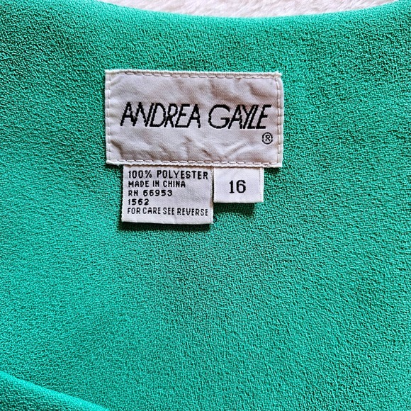 Vintage Andrea Gayle Women's Teal Green Button Front Belted Sheath Dress Size 16 - Picture 8 of 12